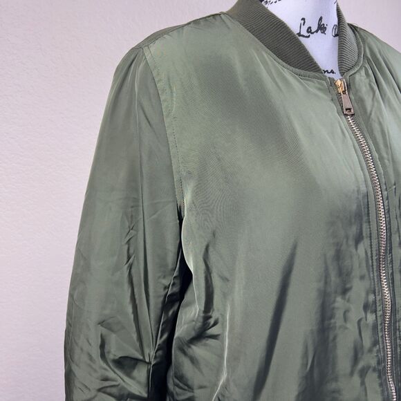 Wishlist women green long  zipper bomber  jacket  goth chic anime size L preppy - Picture 14 of 16